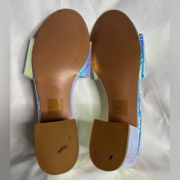 Dolls Kill Holographic Iridescent Pure Prismatic Poison Snake Block Heel Sandals - Picture 12 of 15